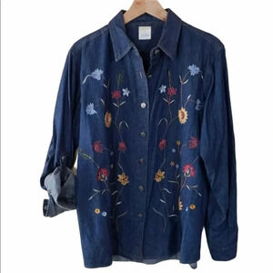 Sunflower embroidered Denim button‎ down shirt